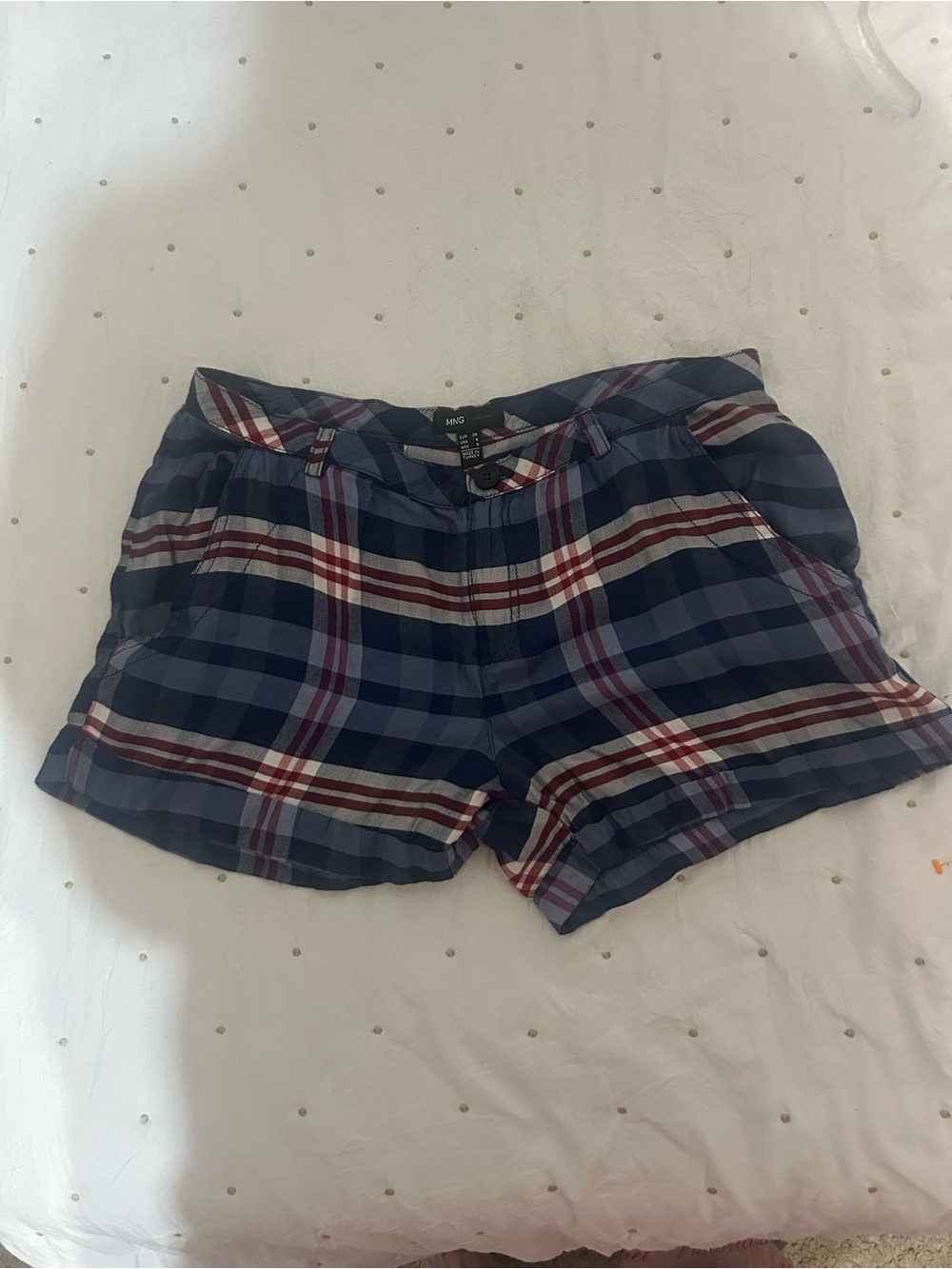 Mango Navy and Red Plaid Women’s Shorts